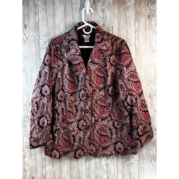 Stonebridge Signature Blazer Jacket Womens sz 1X Pink‎ Tan Brown Floral Paisley - Picture 1 of 6